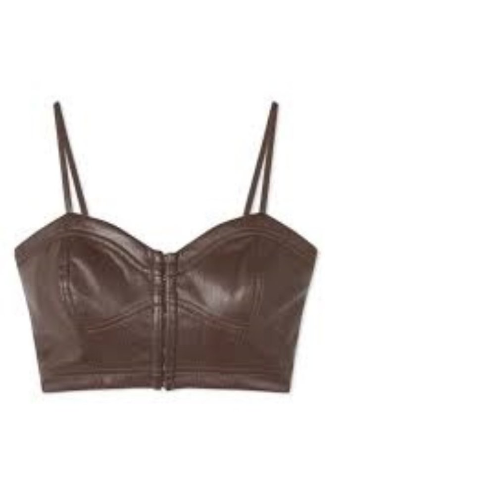 JONATHAN SIMKHAI Korina Faux Leather Cropped Bustier, Size 2